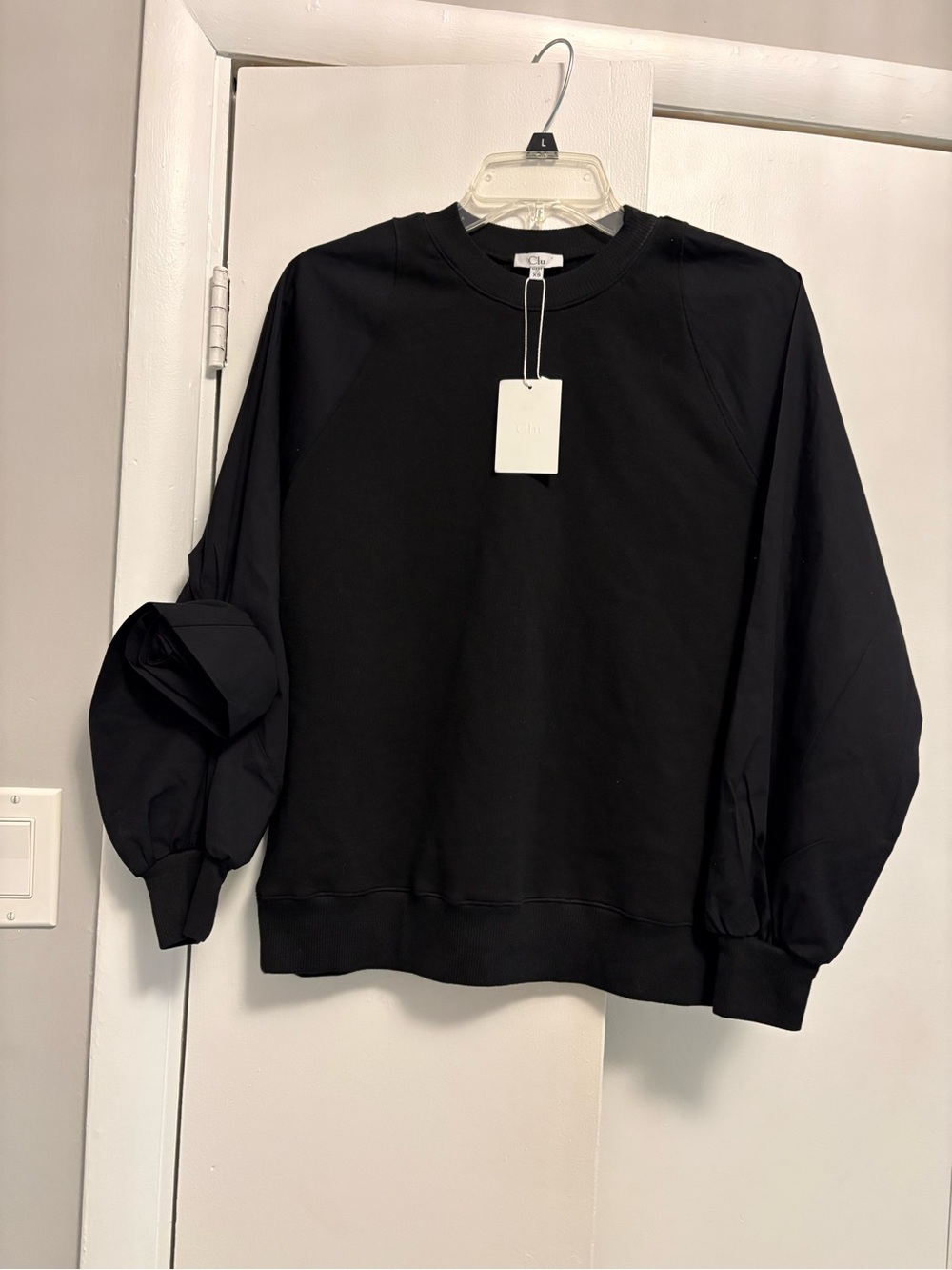 Clu Black Ribbed Sweatshirt with Fabric Fliower NWT Size XS